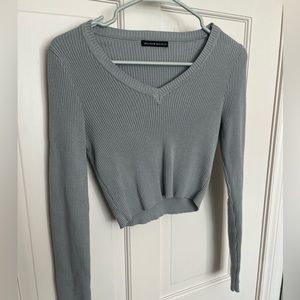 Brandy Melville V Neck Sweater Top, One size fits all, grey/blueish color